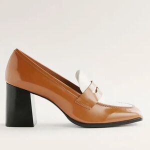 Reformation Nadine Brown and White Leather Heeled Loafers Shoes 7.5 8